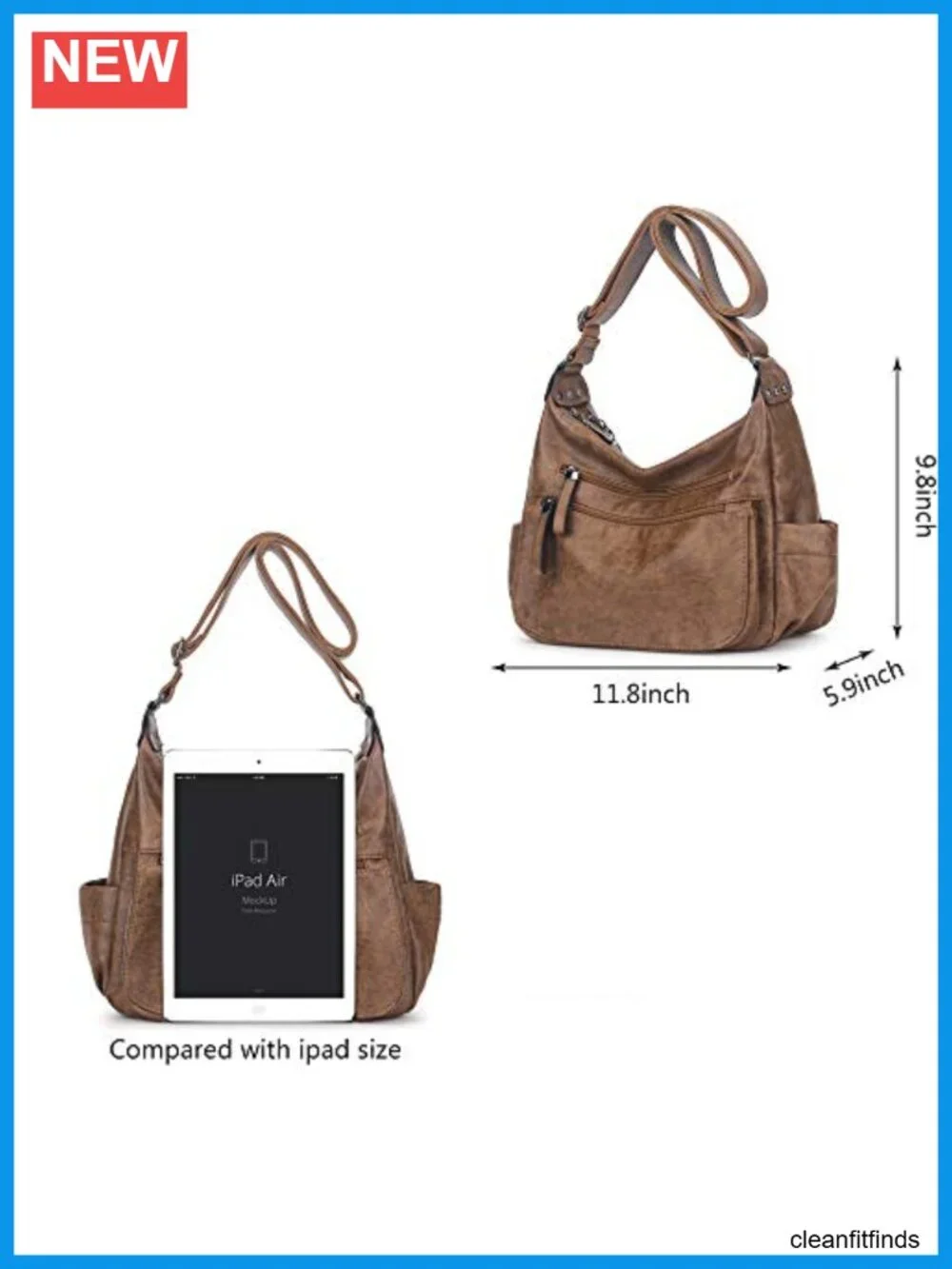 PU Leather Hobo Crossbody Bag Multi Pocket Shoulder Tote Handbag Women